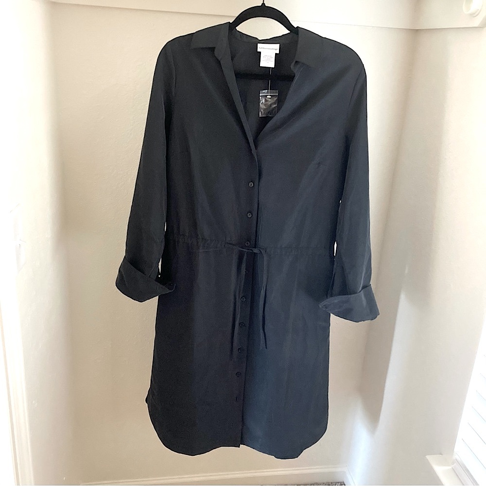 Soft Surroundings Dress Solid Black Lightweight Drawstring Shirt Medium